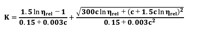 K＝（1.5 log ηrel －1）／（0.15＋0.003c）＋（300c log ηrel ＋（c＋1.5c log ηrel ）2）1/2／（0.15c＋0.003c2）
